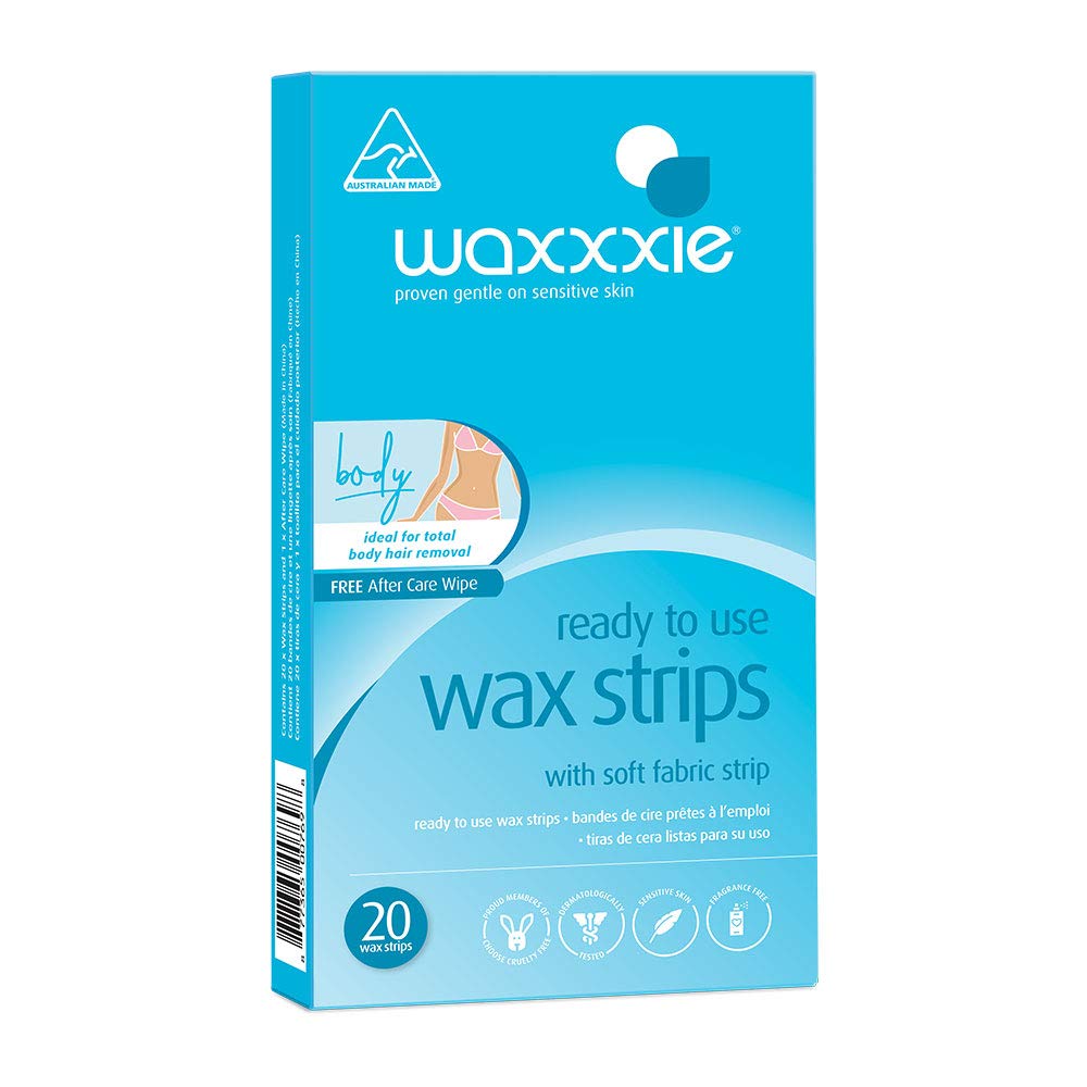 Waxxxie Ready to Use Sensitive Wax Strips Body 20 Pack | Salon Formula | 100% Vegan | No Preparation Needed | Reusable up to 5x | After Wax Oil Included