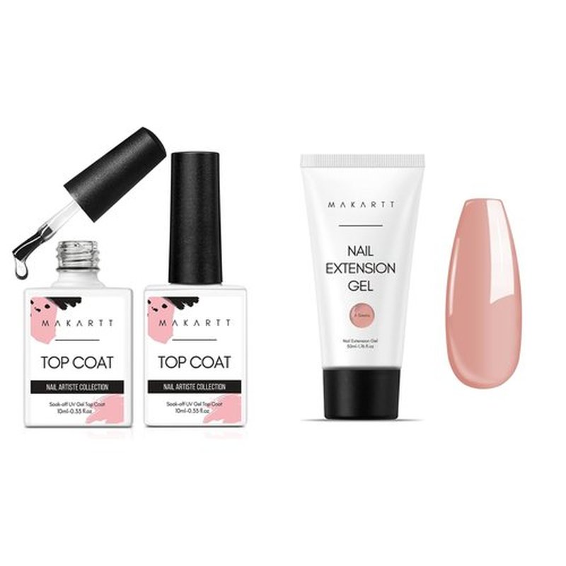 Makartt Nude Nail Extension Gel Kit – 50ML Siesta Natural Builder Gel with No Wipe Top Coat, Soak-Off UV LED Set for Spring & Summer Nail Designs