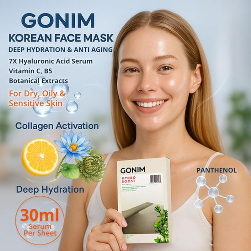 GONIM Korean Face Mask - Hydrating Sheet Masks with Hyaluronic Acid & Vitamin C | 5-Pack