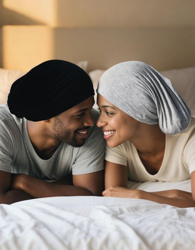 Satin Lined Bonnet for Sleeping Women Men - Adjustable Sleep Cap, Slouchy Beanie Hair Wrap for Curly Braid Locs, M Black,Gray