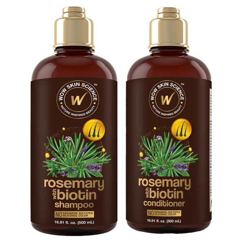 WOW Skin Science Rosemary Shampoo & Conditioner Duo - Nourishing Biotin Formula | 16.9 oz