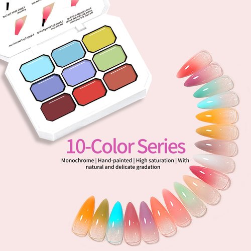 SMSMYXF Finger Secret Ombre Gel Nail Polish Set, 9 Colors, UV Pat Painting Gradient Blooming Gel Kit with Application Guide (OMBRE-5, 1SET)