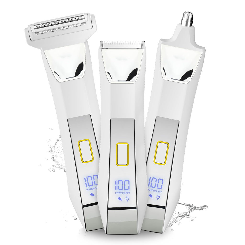 Karrte Women's Razors for Shaving Pubic Hair, 3-in-1 Wet & Dry Bikini Trimmer for Women's Private Area, Replaceable Ceramic Blade Head Electric Shaver with Travel Lock