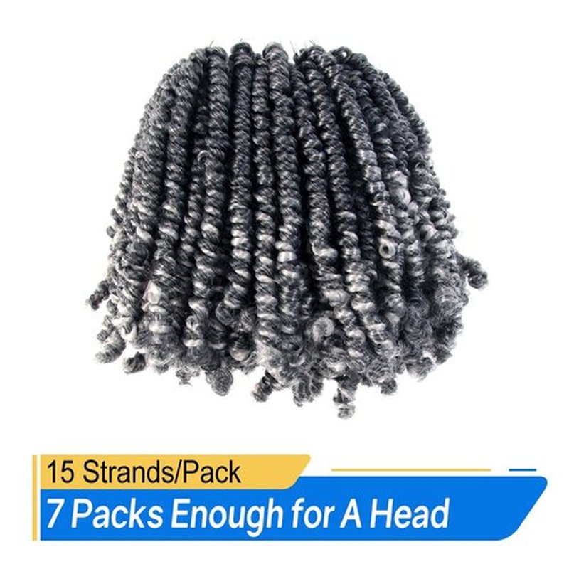 Niseyo Pre twisted Bob Spring Twist Hair 6 Inch 7 Packs Short Pre-looped Crochet Braid Ombre Gray (TGrey)