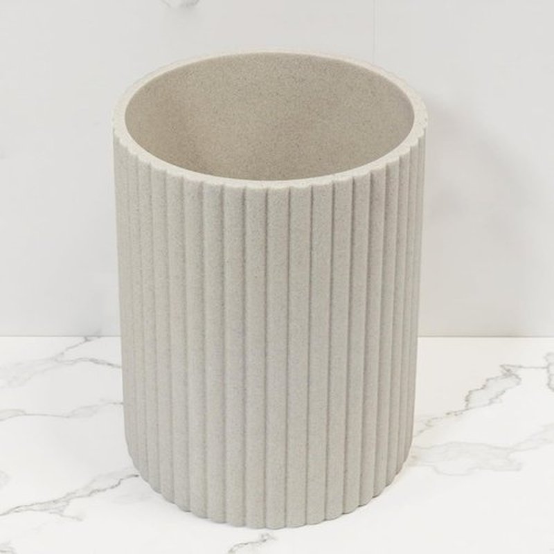 Beige Luxury Stone Trash Can by [Brand Name] - Modern Resin Wastebasket for Bathrooms & Offices