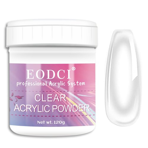 Eodci Clear Acrylic Nail Powder Professional 120g Acrylic Nail Powder Polymer for 3D French Nail Manicure Extension Nail Carving Large Capacity