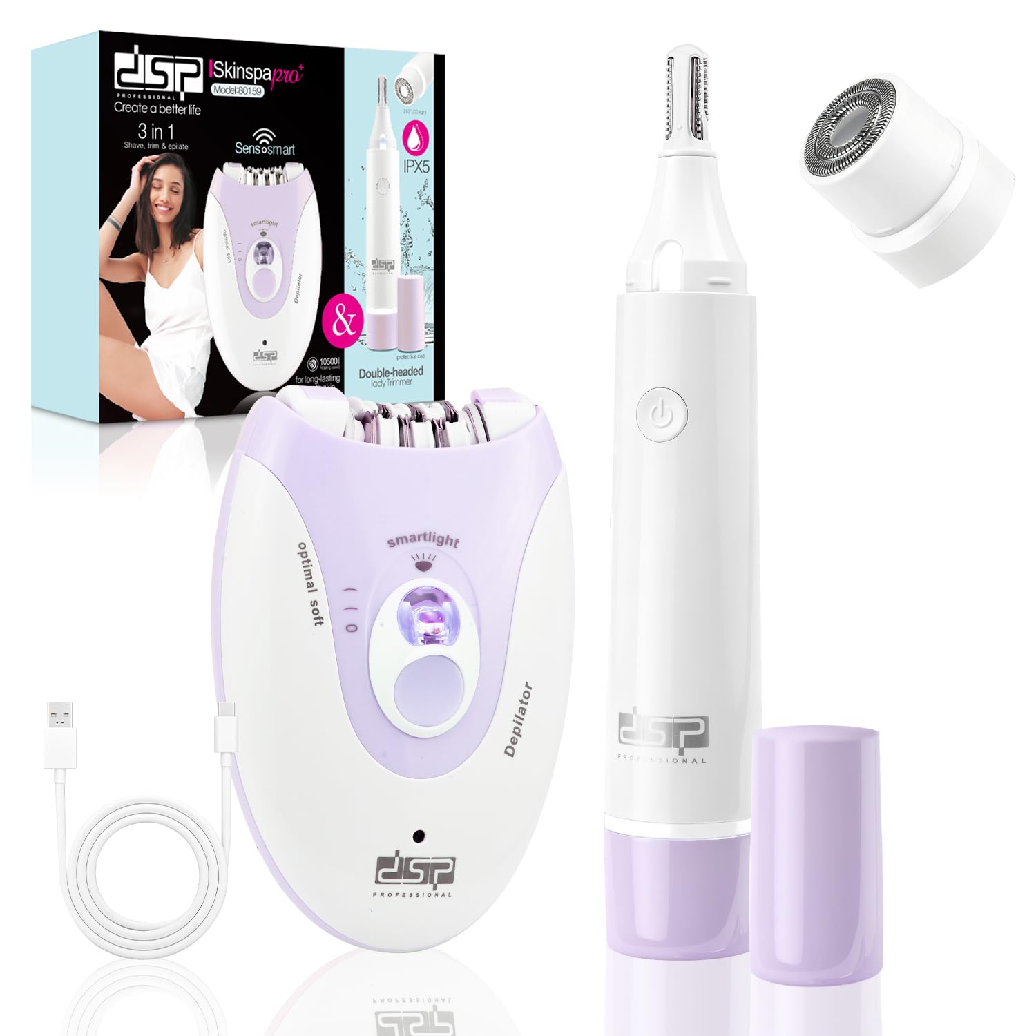 DSP 2-in-1 Ladies Shaver & Facial Hair Remover Cordless Rechargeable Kit