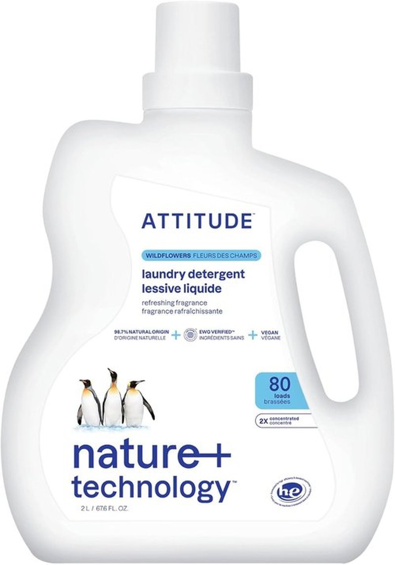 ATTITUDE Liquid Laundry Detergent - EWG Verified, Plant-Based & Vegan, Wildflowers Scent, 80 Loads, 67.6 Fl Oz