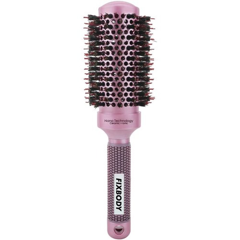 FIXBODY Round Barrel Anti-Static Hair Brush with Boar Bristles, Nano Thermal Ceramic Coating & Ionic Tech for Hair Blow Drying, Styling, Curling, Straightening (3.0 inch)