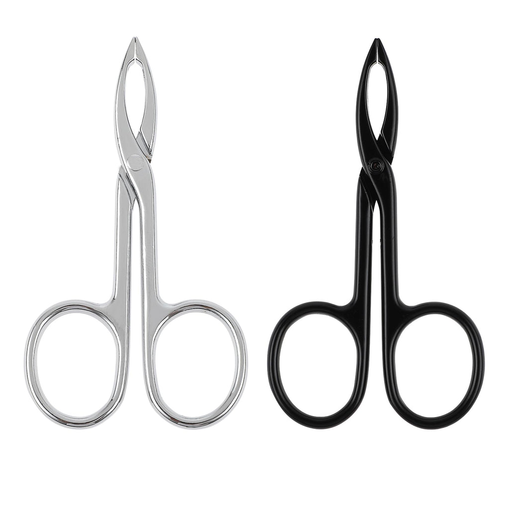 2 pcs Tweezers Scissor Handle, Straight Tip Scissor Shaped Eyebrows Tweezers, Stainless Flat Hair Plucker for Women Man Remover Facial Hair Eyebrows Care (Silver and Black)