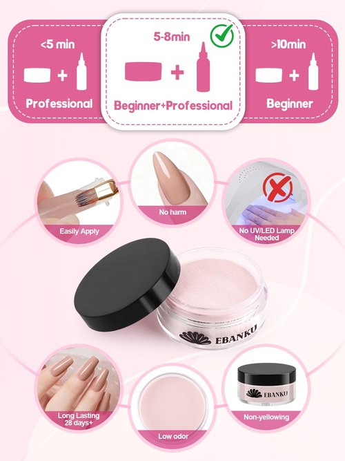 24 Colors Acrylic Powder Set, EBANKU Pink Nude White Black Purple Acrylic Nail Powder Professional Nail Powder for Nail Acrylic Extension, Nail Carving, No Nail Lamp Needed, 0.35oz*24