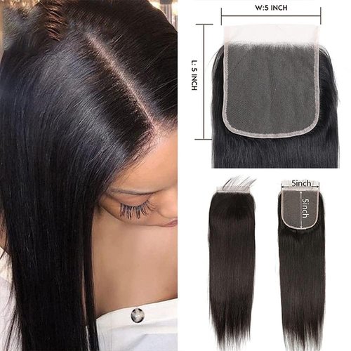5X5 HD Lace Closure Human Hair Straight Transparent Lace Closure Pre Plucked with Baby Hair Bleached Knots 100% Unprocessed Brazilian Virgin Human Hair Closure Free Part Only 5X5 Closure 12 Inch