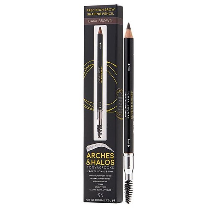 Arches & Halos Precision Brow Shaping Pencil - Double Sided Eyebrow Filler and Spoolie Brush - Creamy Texture for Shaping and Defining With Ease - Vegan, Cruelty Free - Dark Brown - 0.070 oz