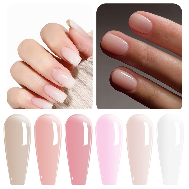 Vishine Neutral Jelly Nail Polish - Nude Pink, Milky White, Sheer Crystal, Transparent Gel Varnish - Manicure Collection Nail Art Gel 6Pcs 8ml