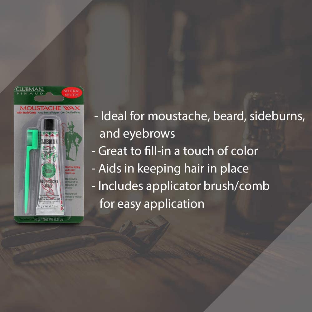 Clubman Moustache Wax Neutral 0.50 Oz (Pack of 10)