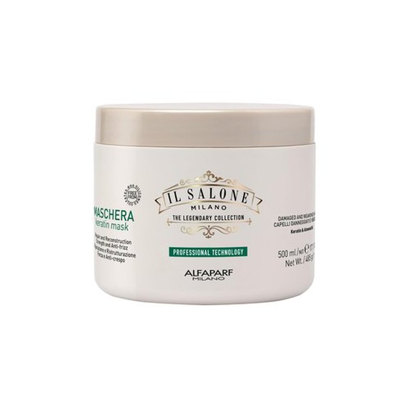 Il Salone Milano Professional Keratin Hair Mask for Damaged Hair - Repair Treatment to Nourish and Strengthen Hair Fibers - Frizz Control - Smoothing - Hair Straightening (16.9 oz / 500 ml)