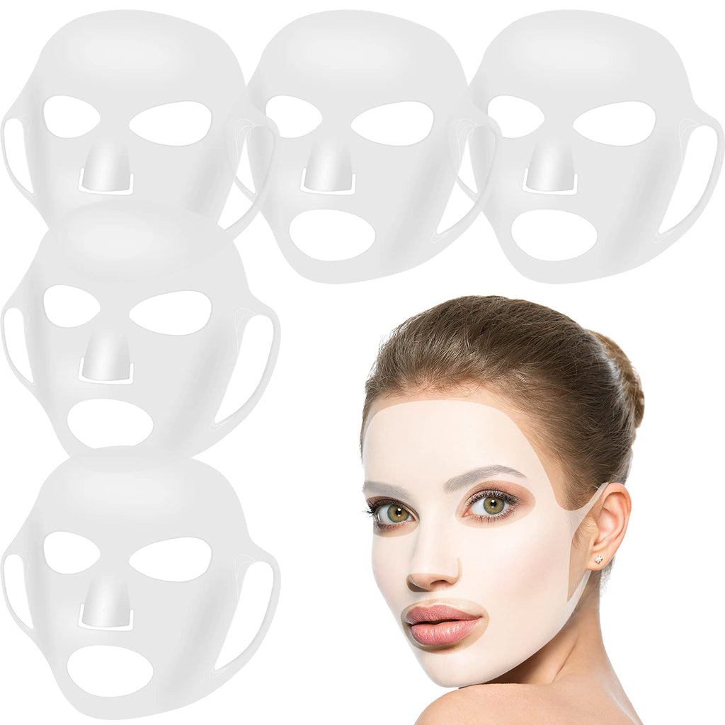 Maitys 5 Pcs Reusable Silicone Face Mask for Sheet Masks, Anti-wrinkle Moisturizing Facial Mask Cover Holder, Prevent Evaporation Hairdressing Skincare Beauty Spa Care Tool(White)