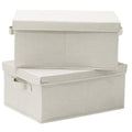 HOONEX Foldable Storage Bins with Lids, 2 Pack, Storage Boxes with Carrying Handles and Sturdy Heavy Cardboard, 16.5" L x 11.8" W x 7.5" H for Shoes, Books, Clothes, Beige