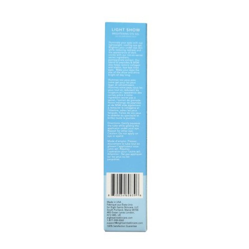 Eight Saints Light Show Brightening Eye Gel, Natural and Organic Anti Aging Cooling Eye Gel to Reduce Puffiness, Wrinkles and Calms Under Eye Skin, 0.5 Ounces