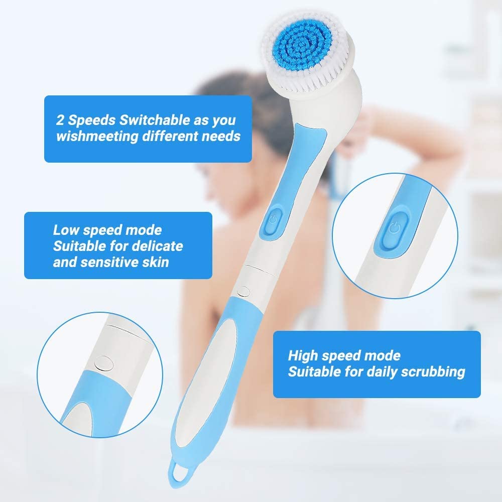 Electric Body Brush for Exfoliating and Massage, Color You Electric Bath Brush Body Scrubber Shower Brush with Long Handle, Soft Silicone Spinning Skin Brush with 4 Spin Brush Heads for Man and Women