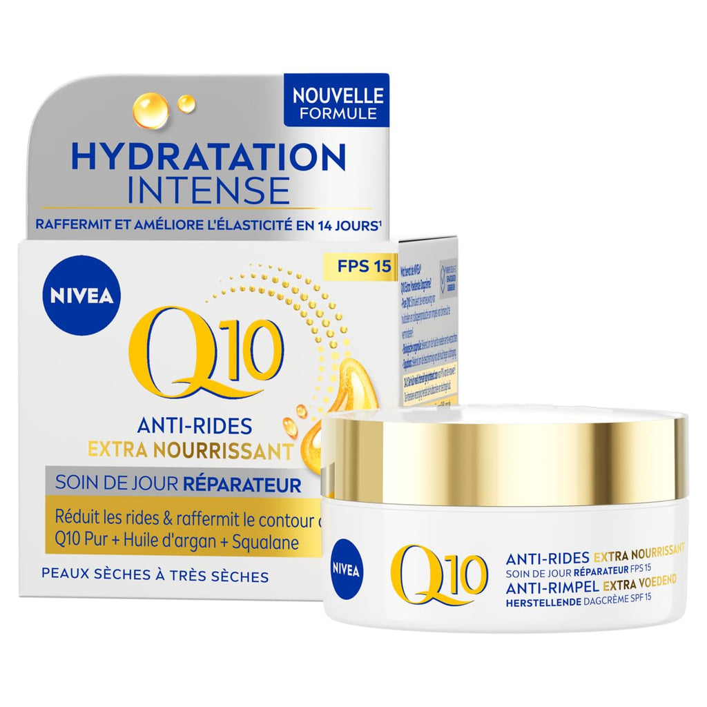 NIVEA Q10 Anti-Wrinkle Nourishing Daily Face Cream for Mature and Dry Skin, Enriched with Coenzyme Q10 and Natural Oils to Support Firmness, Smoothness, and Long-Lasting Hydration, 50 ml