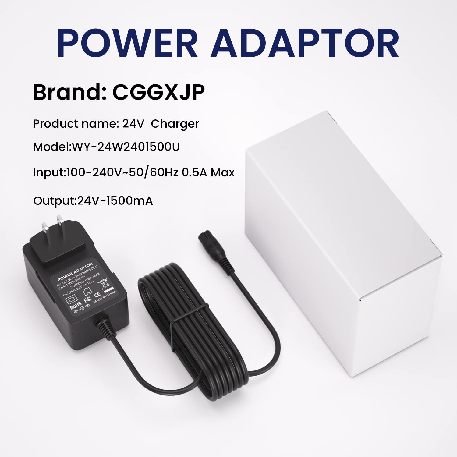 CGGXJP 24V 1500mA Electric Scooter Fast Battery Charger Replacement for Razor E100 E200 E300 MX350, 3-Prong Inline Female Power Cord for Dirt Quad, Pocket Mod, Sports Mod, Go Kart