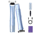 BreezeNu Bikini Trimmer for Women, 2-in-1 Painless Electric Razor with Dual Heads, IPX7 Waterproof Cordless Body & Facial Shaver for Pubic Hair, Underarms, Legs & Face, Wet & Dry (Blue)