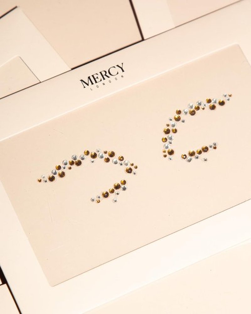 Eye Dazzle Gold Face Jewels by Mercy London Eye Liner Crystal Costume Accessories Face Gems Jewels All In One Halloween Headpiece Stick On
