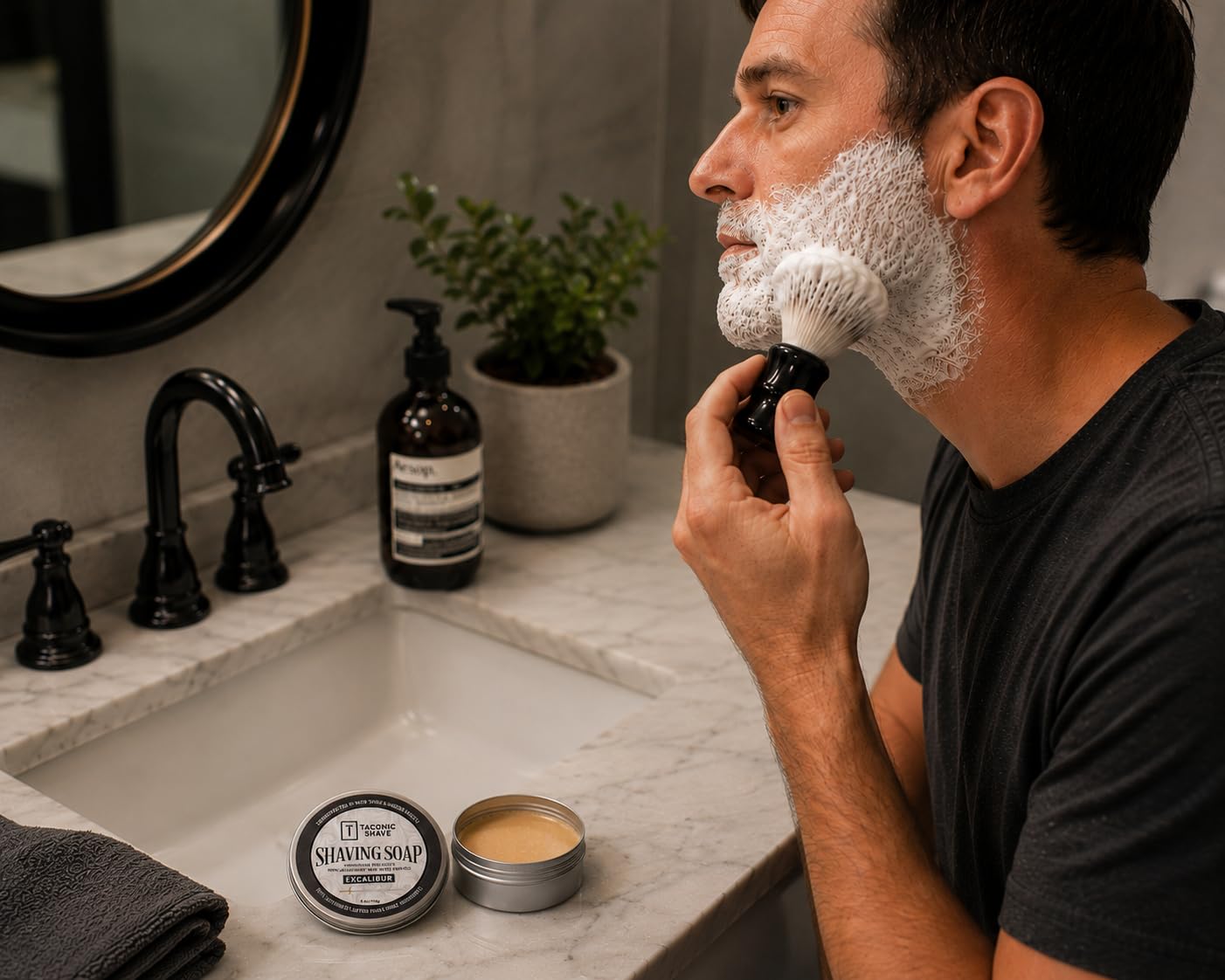 Taconic Shave Excalibur Scent Shaving Soap – Clean Masculine Cologne Aroma – Barbershop Quality Lather Puck with Natural Oils – Smooth Glide – Handmade in USA