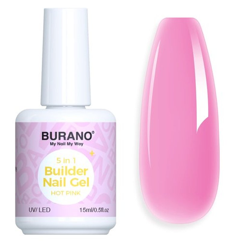 BURANO 5 in 1 Builder Base Gel 0.5 oz, Builder Gel for Nails Hard Gel Nail Extension Quick Building Gel, Builder Gel in a Bottle for Nail Pro & Beginner (HotPink)