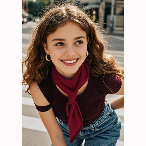 Pemilosci Premium Double Layer Cotton Bandana Head Hair Neck Scarf Scarves, Headband, Head Wrap for Women 28 x 28 inch - CPS02 Red