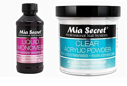 MIA SECRET Liquid Monomer & Clear Acrylic Powder Nail Art System - 4oz Each for Perfect Nails