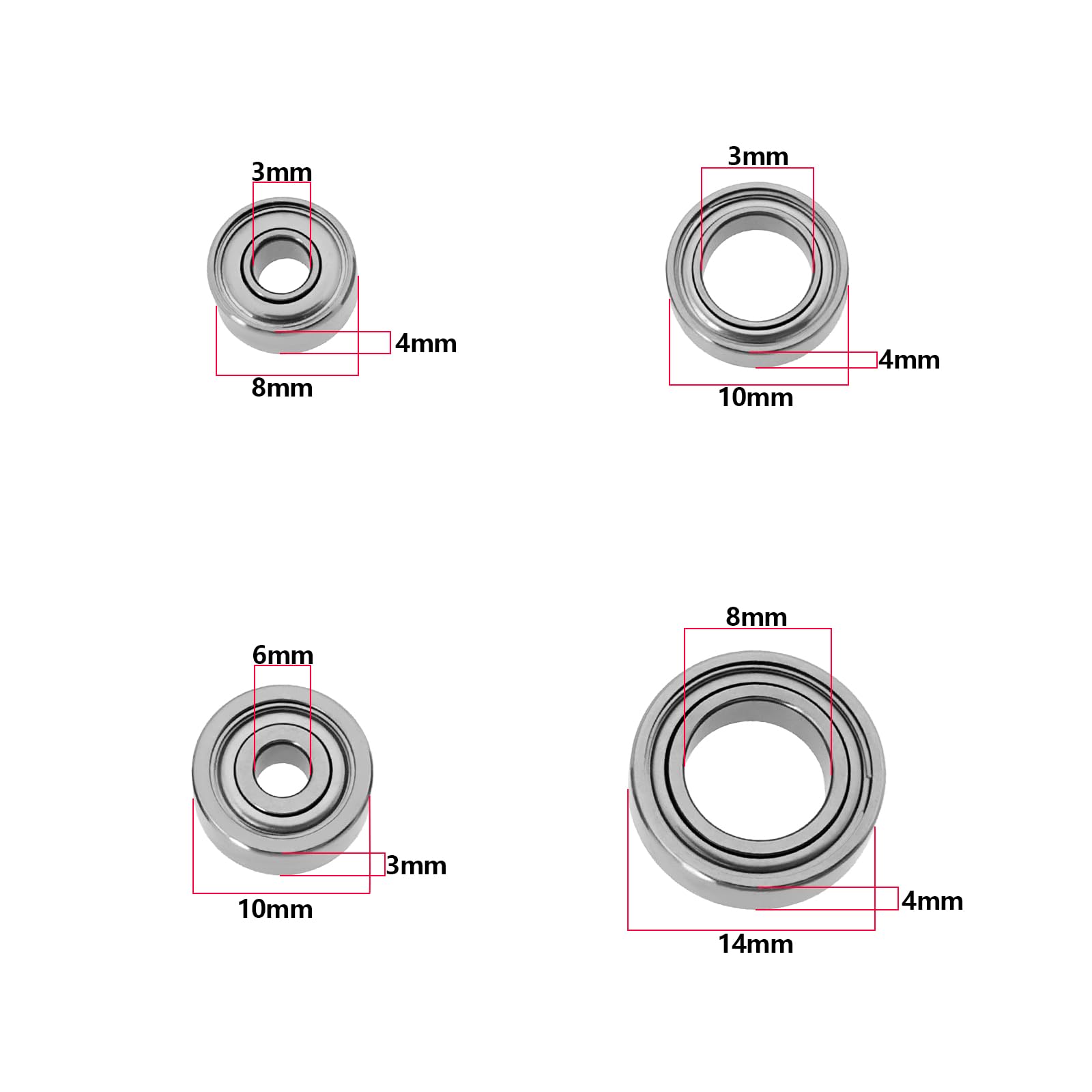 SING F LTD 4Pcs Drill Handpiece Bearings Set Grease Lubrication for High Speed Without Heating Compatible with KUPA Upower UP200 UG12 SUG12