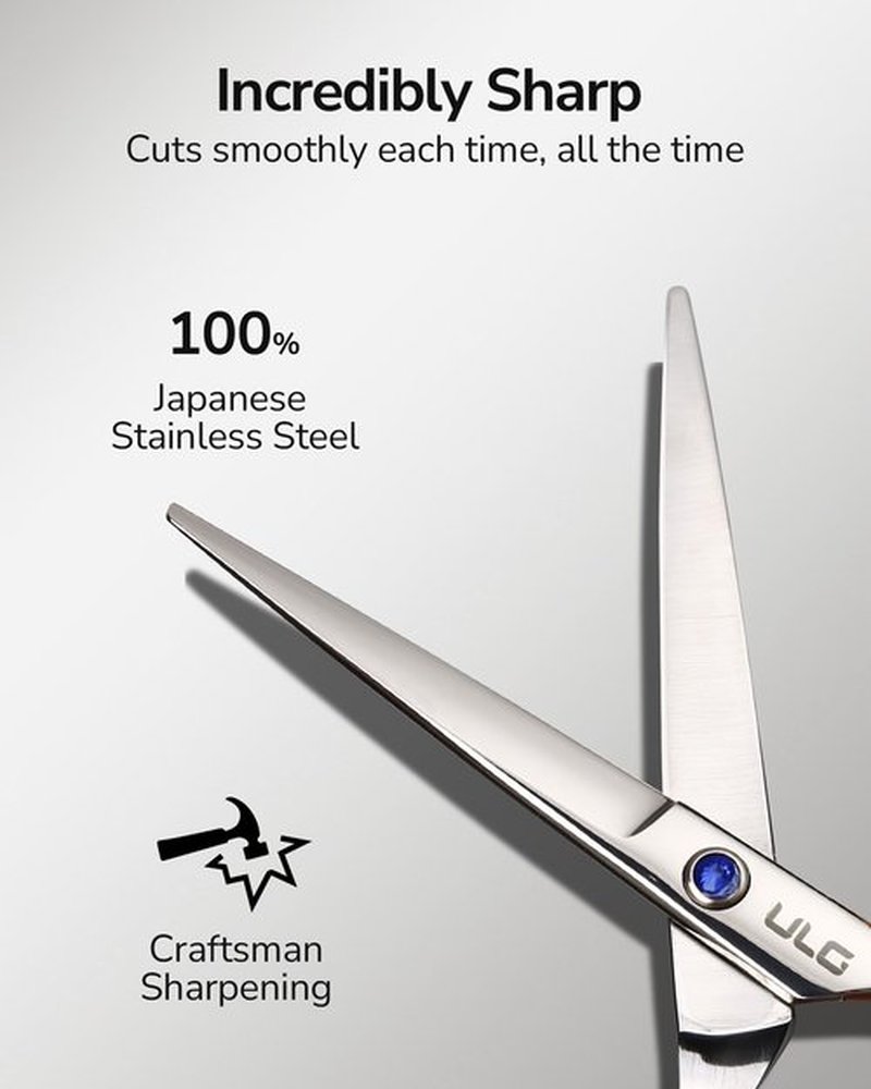 Hair Cutting Scissors for Left Hand, ULG Left-Handed Professional Hair Scissors 6.5-Inch Razor Edge Barber Shears for Salon and Home Hair Cutting Made of Japanese Stainless Steel, Blue Fingerhole Ring