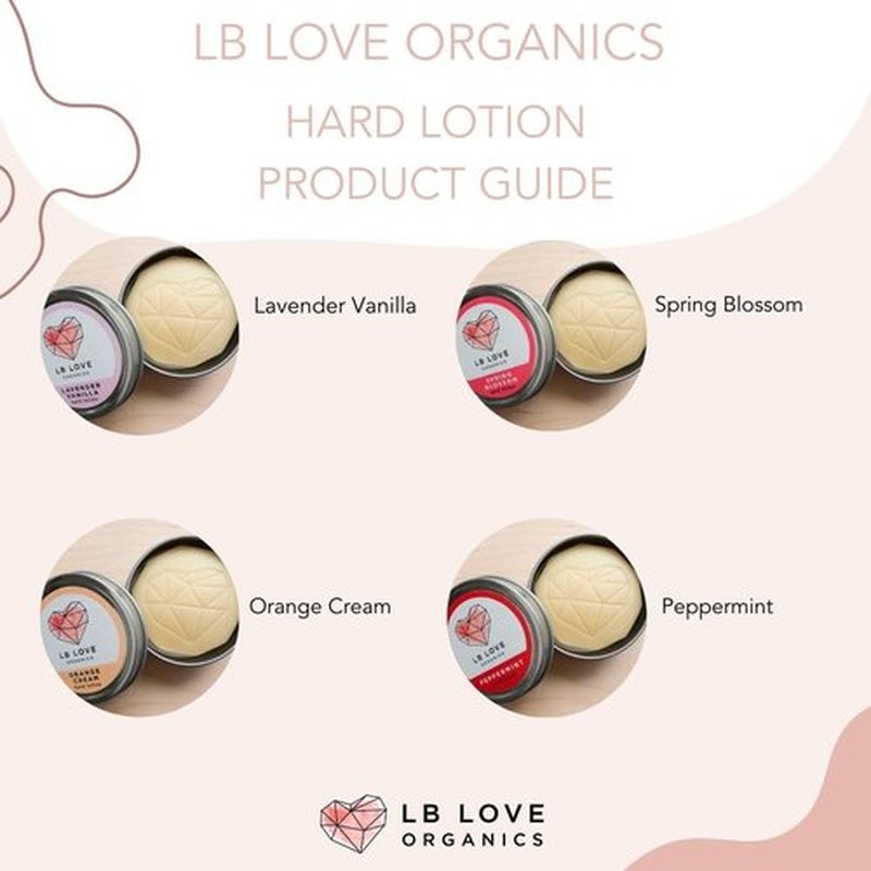 LB Love Organics Hard Lotion Bar | Lavender Vanilla Scent | Organic Beeswax Solid Hand Lotion for Dry Hands and Feet | Handmade Valentine | Travel Friendly