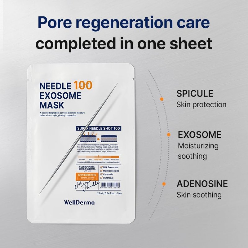 WELLDERMA Milk Exosome Mask 100, Hydrating & Balancing Sheet Mask, Face Care with Niacinamide, Panthenol & Ceramide Complex, 25ml x 5 Sheets