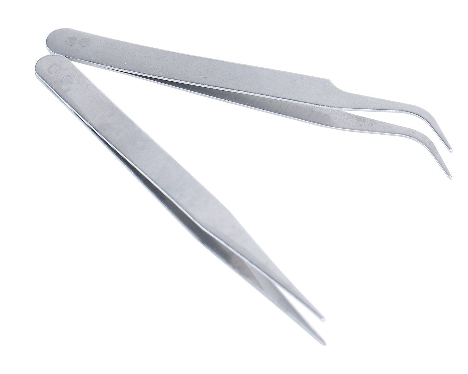 2 Nail Art Tweezers Curved Straight Pointed Ongles (silver) (silver)