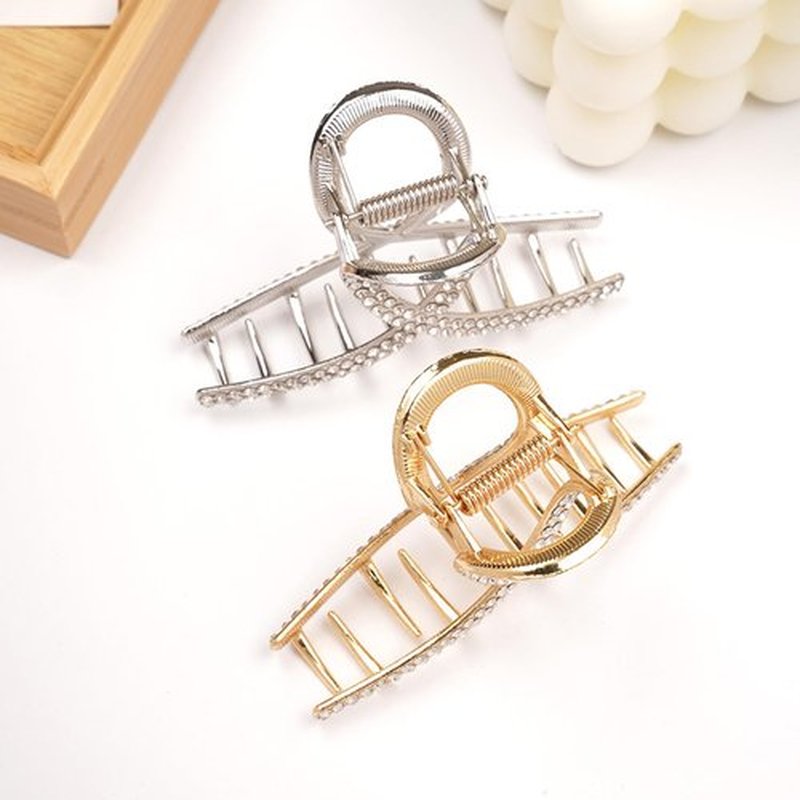 2 Pcs Medium Rhinestone Claw Clips For Women, Gold and Sliver Metal Elegant Hair Clip For Thick Hair, Girls Decorative Sparkly Dressy Hair Clips (Style 1)