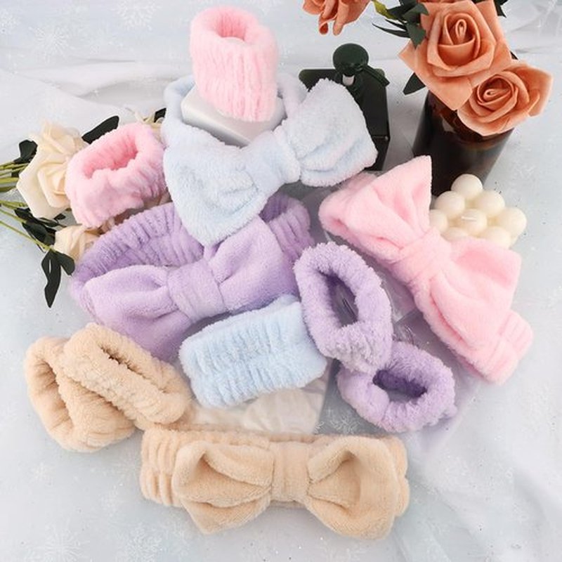 AOPRIE SPA Headbands for Washing Face Makeup Headbands with Bow Hair Band Women Facial Head Band Laurel Wrist Towel Wraps For Shower Face Mask Blue Pink Purple, 12 Pack