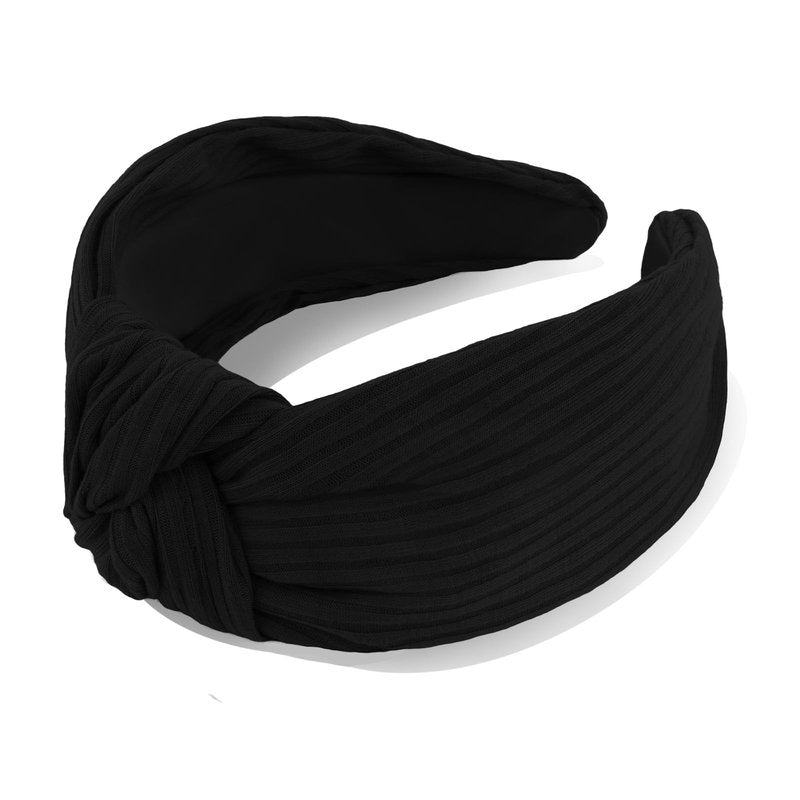 YISSION Wide Black Knotted Headband for Women - 3.34 Inch Stretchy Knit Fabric Hair Band, Comfortable Non-Slip Fashion Hair Accessory for Daily Styling & Parties