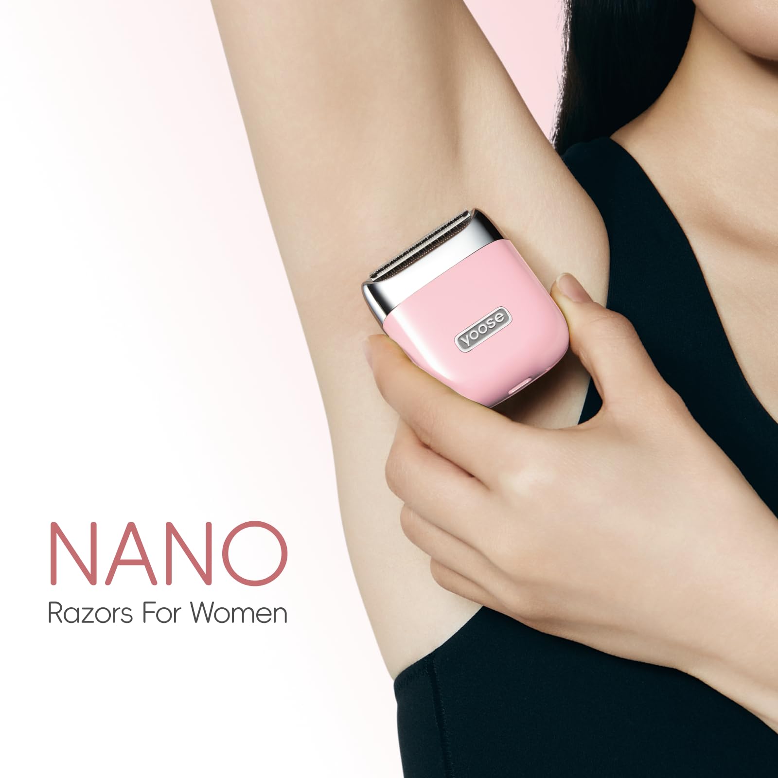 yoose Electric Razors for Women, IPX7 Alloy Body Bikini Trimmer for Women (USB-C, Trimmer Comb, Multi Shaving Modes), Portable Size, Sakura Pink
