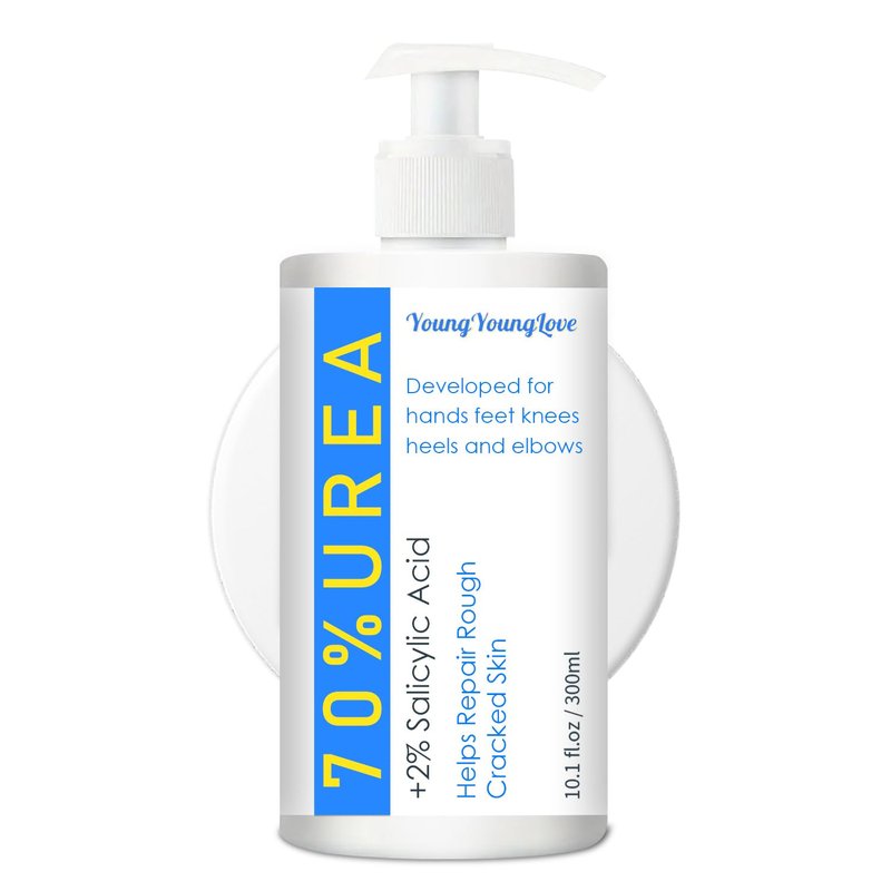 YOUNGYOUNGLOVE 10.1 Oz - Urea Cream 70% plus Salicylic Acid 2% for Dry Cracked Feet, Heels, Knees, Elbows and Hands, Moisturizes, Softens and Removes Calluses Dead Skin (10.1 oz, 70%)