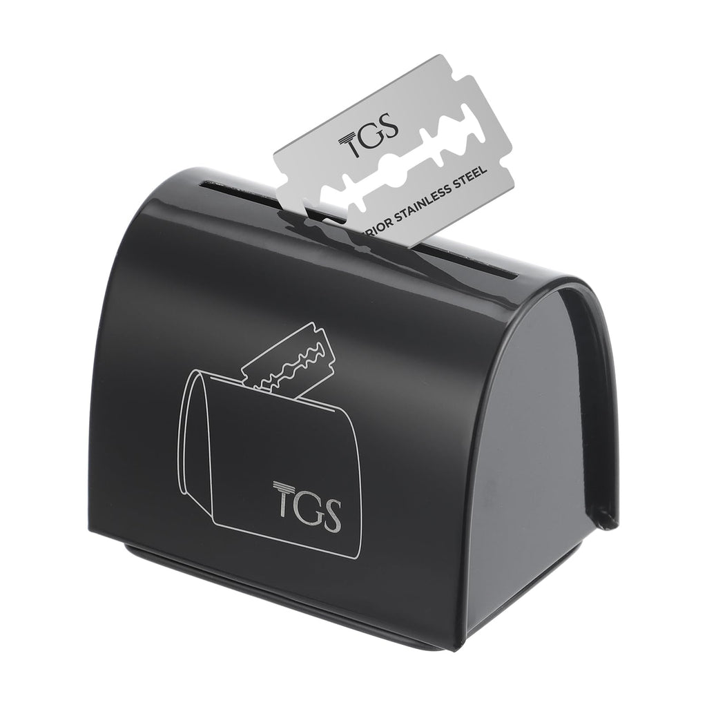 THE GROOMING SOCIETY Razor Blade Storage Bank & Disposal Case, Mail Box for Used DE Safety Razor Blades (Black)