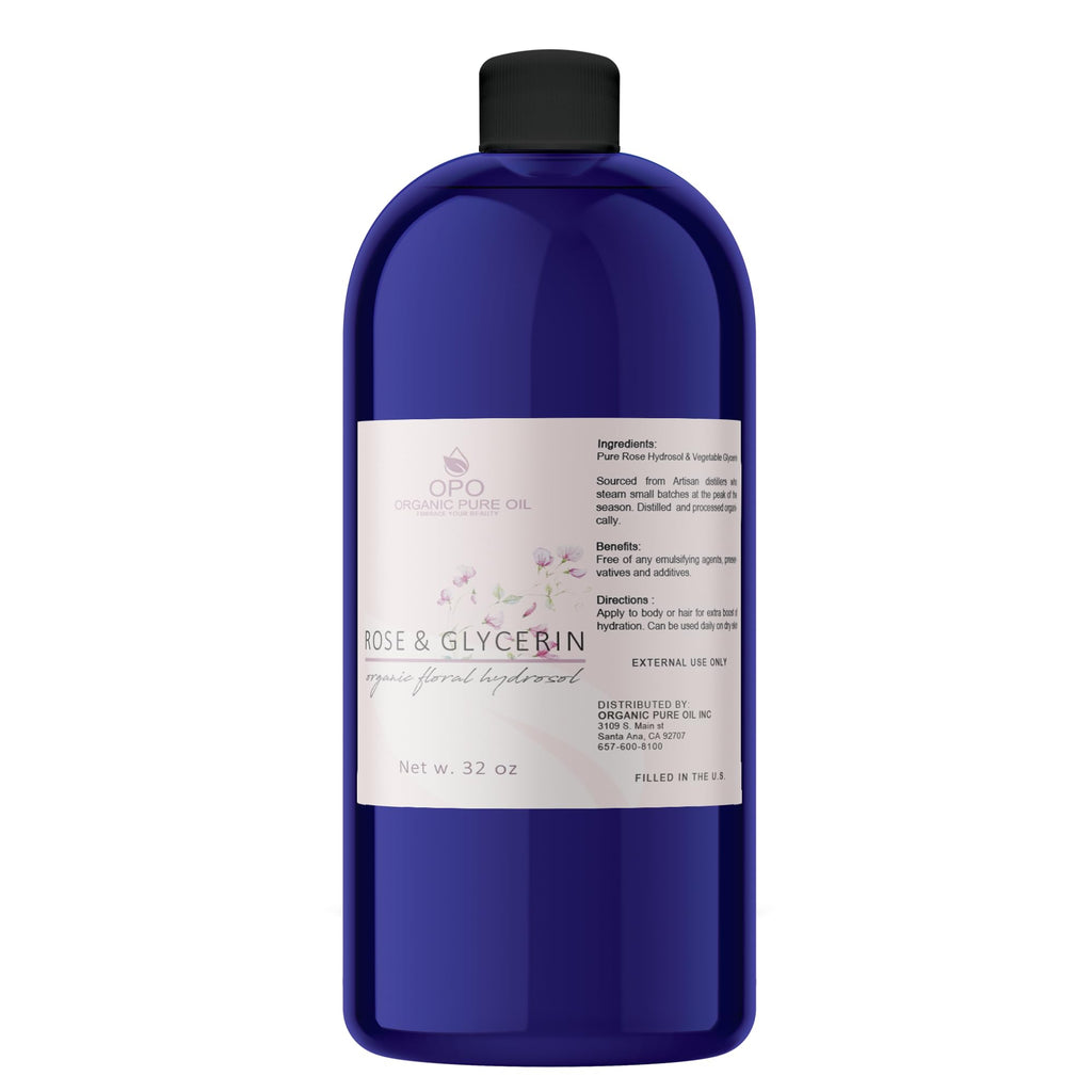 Rosewater Glycerin Mist Toner Bulk Spray Facial Body Floral Cleanser Pure Rose Hydrosol Vegetable Glycerine Moisturizing Cleansing Toning Mix Face Skin Hair Body - Packaging May Vary (32 Ounces)