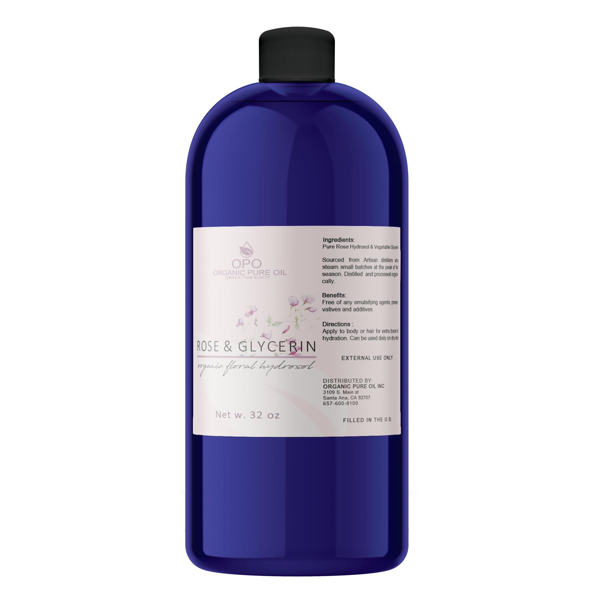 Rosewater Glycerin Mist Toner Bulk Spray Facial Body Floral Cleanser Pure Rose Hydrosol Vegetable Glycerine Moisturizing Cleansing Toning Mix Face Skin Hair Body - Packaging May Vary (32 Ounces)
