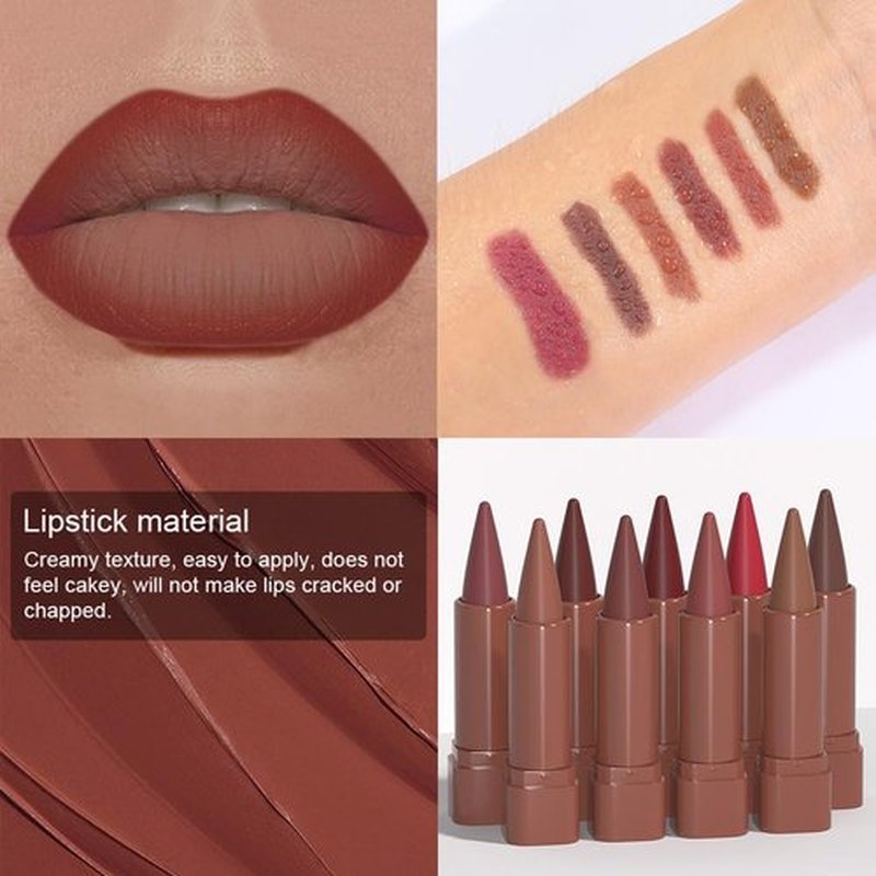 Evpct Matte Lipstick & Lip Liner Combo - 3 Pcs Red Reddish Nude Brown Set | Long-Lasting, Waterproof, Ombre Effect
