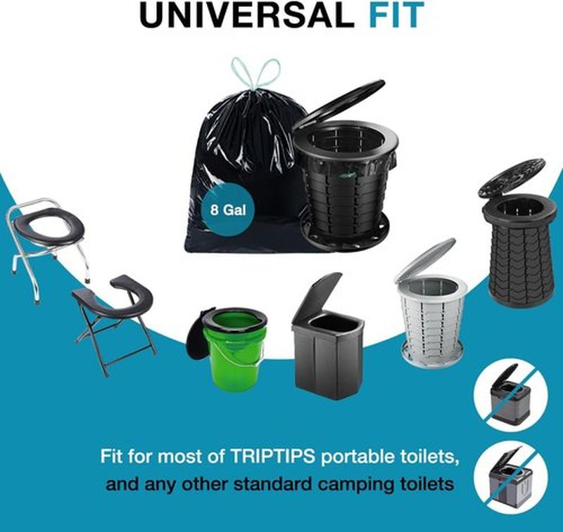 TRIPTIPS Portable Toilet Bags - Leak-Proof 8 Gallon Camping Waste Bags | Ideal for Hiking & Travel