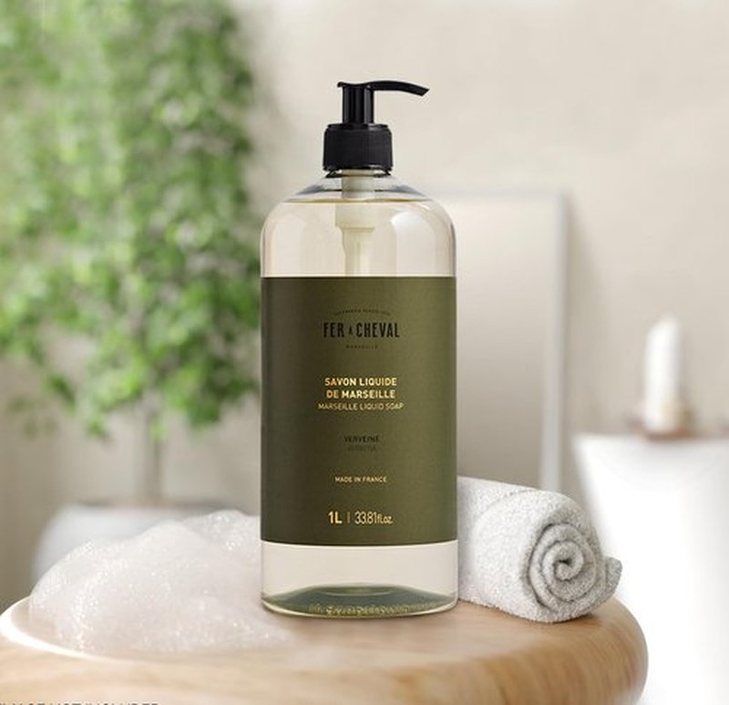 Fer A Cheval Marseille Liquid Soap - Verbena Scented Hand & Body Wash with Shea Butter | 1 L / 33.8 fl oz