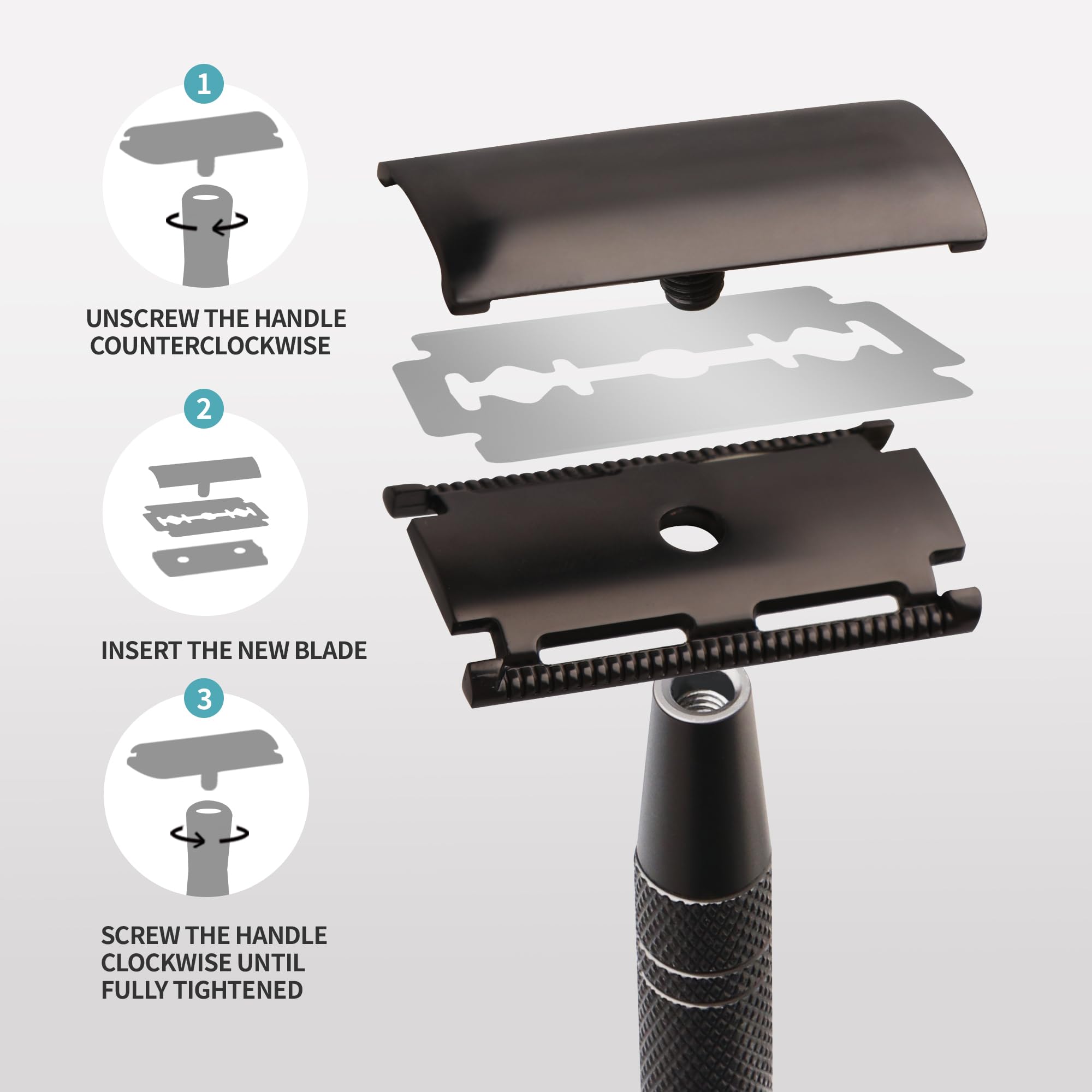 Gearhub Double Edge Safety Razor Reusable Stainless Metal Wet Shaving Razor with 10 Swedish Platinum Blades for Men Women Barber Bikini Armpit Hair, Matte Black GRB2D