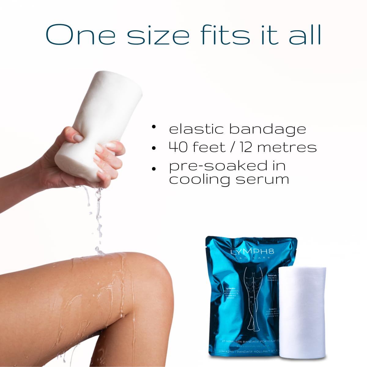 LYMPH8 Body Wrap Lymphatic Drainage & Sculpting. Cooling Effect for Legs & Stomach. Tones, Firms & Reduces Puffiness | 40 ft Pre-Soaked Wrap | Caffeine, Niacinamide, Algae Extract & Menthol